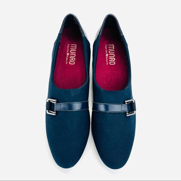 Munro Mindy Wedge Pump Size 10.5 Navy Blue Fabric & Leather Comfort Low Platform - Picture 14 of 14